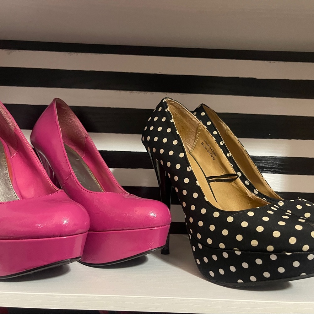 Forever 21 Pink and Black Polka Dot Heels
